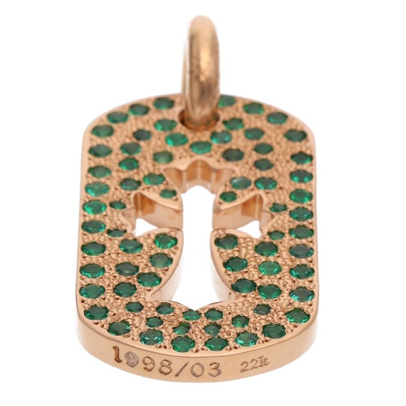Chrome Hearts 22K Small Dog Tag Emerald Pave Necklace Top