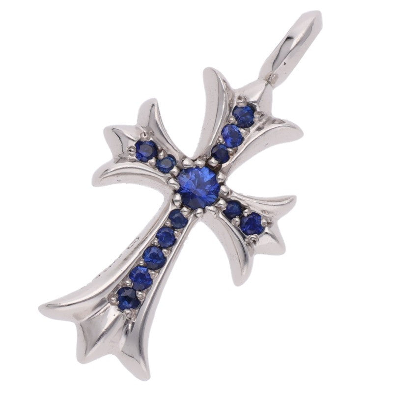 Chrome Hearts 18K Tiny Fat Cross Pave Sapphire Necklace