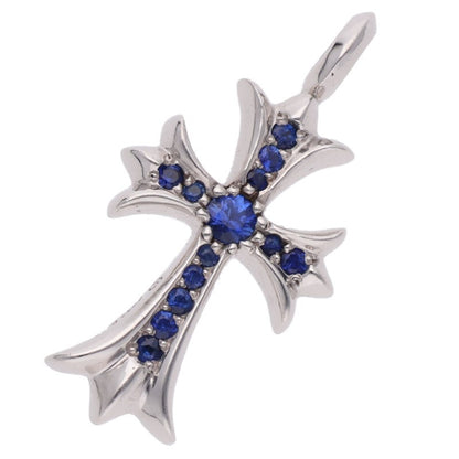 Chrome Hearts 18K Tiny Fat Cross Pave Sapphire Necklace