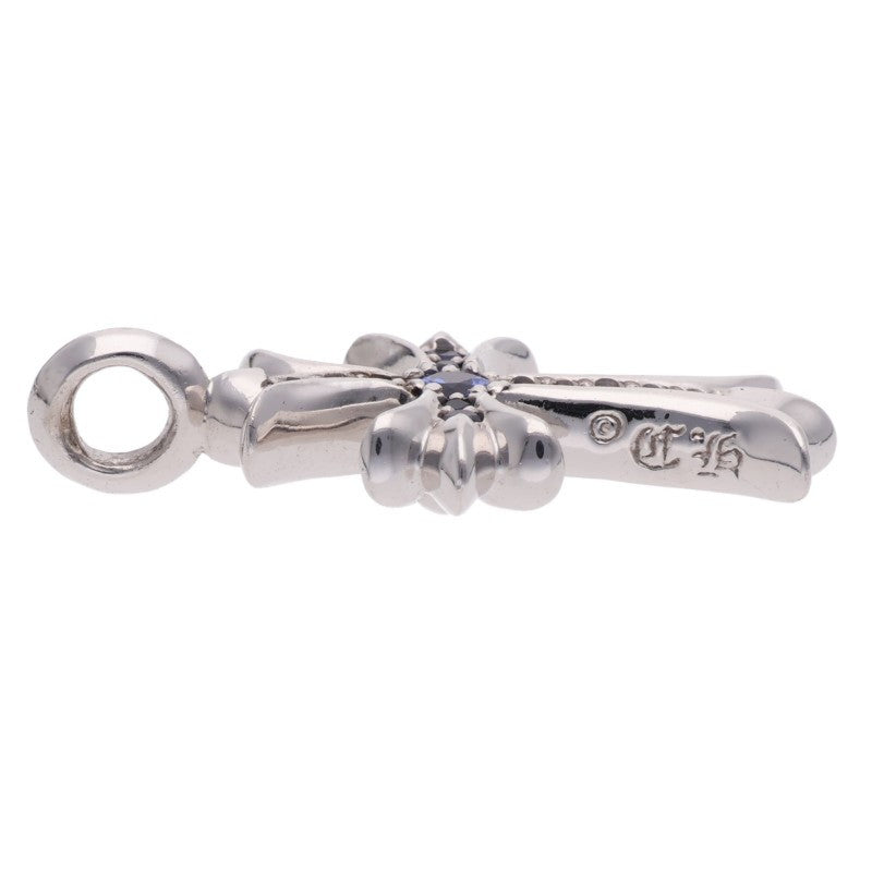 Chrome Hearts 18K Tiny Fat Cross Pave Sapphire Necklace
