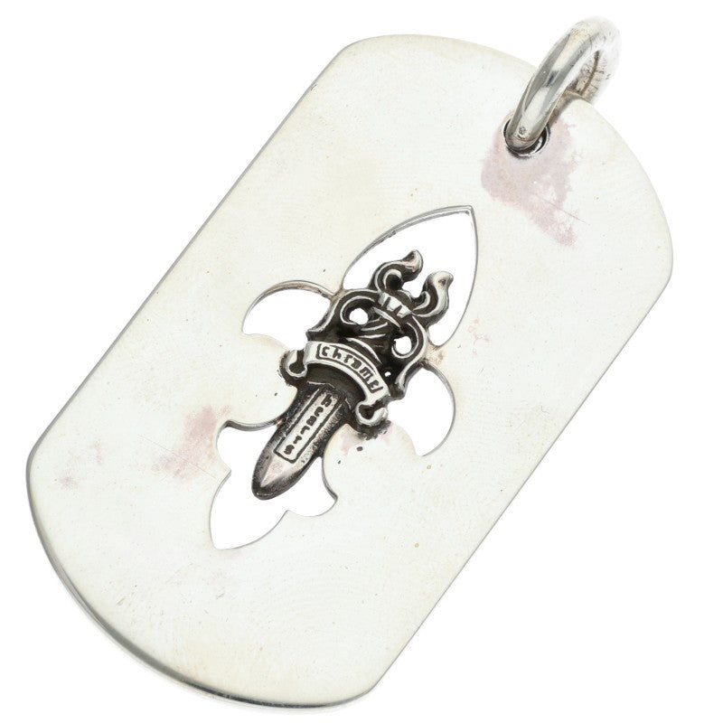Chrome Hearts 925 Silver Fleur Dagger Dog Tag Necklace