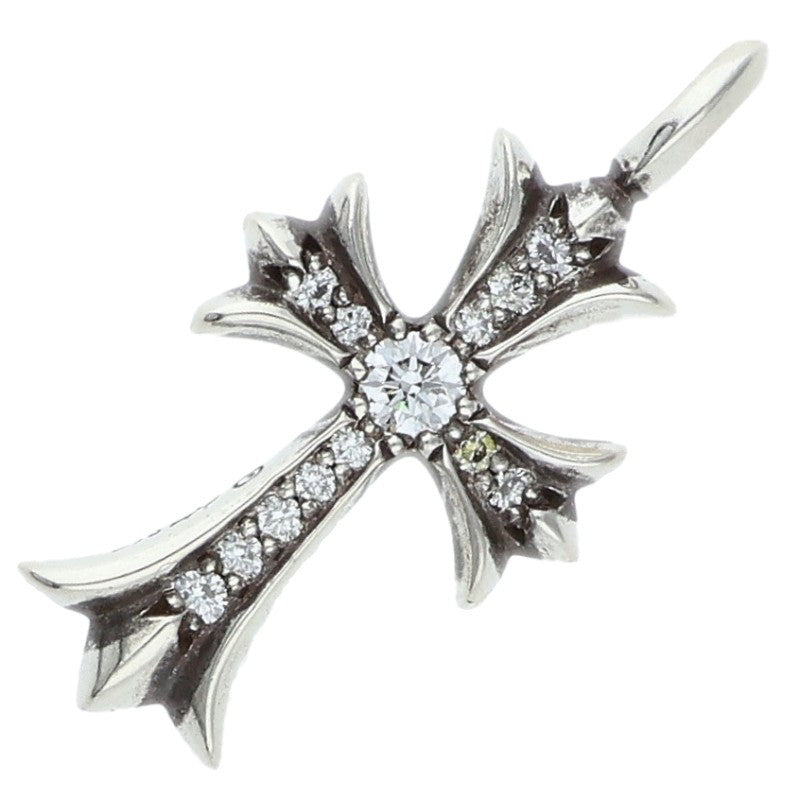 Chrome Hearts 925 Silver Tiny Fat Cross Pave Diamond Pendant