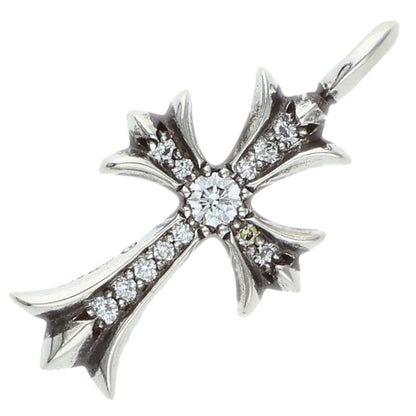 Chrome Hearts 925 Silver Tiny Fat Cross Pave Diamond Pendant