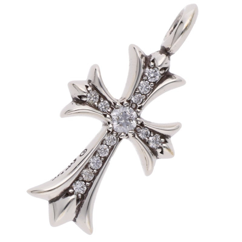 Chrome Hearts Tiny Fat Cross Pave Diamond Silver Necklace
