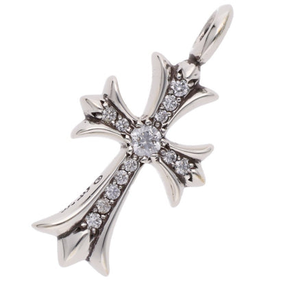 Chrome Hearts Tiny Fat Cross Pave Diamond Silver Necklace
