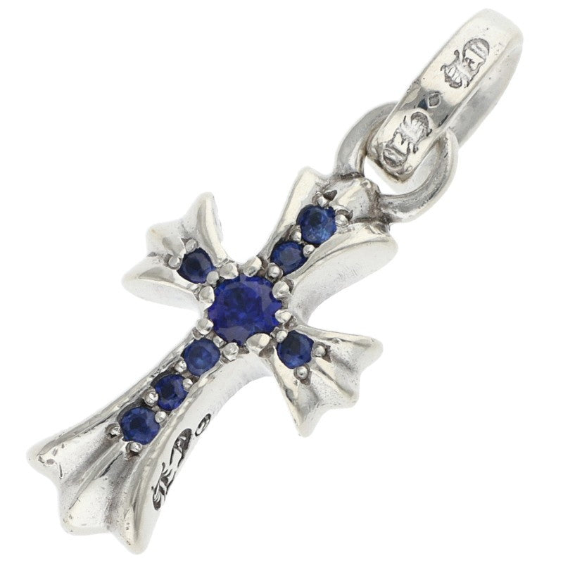 Chrome Hearts Baby Fat Cross PAVE Sapphire Silver Pendant