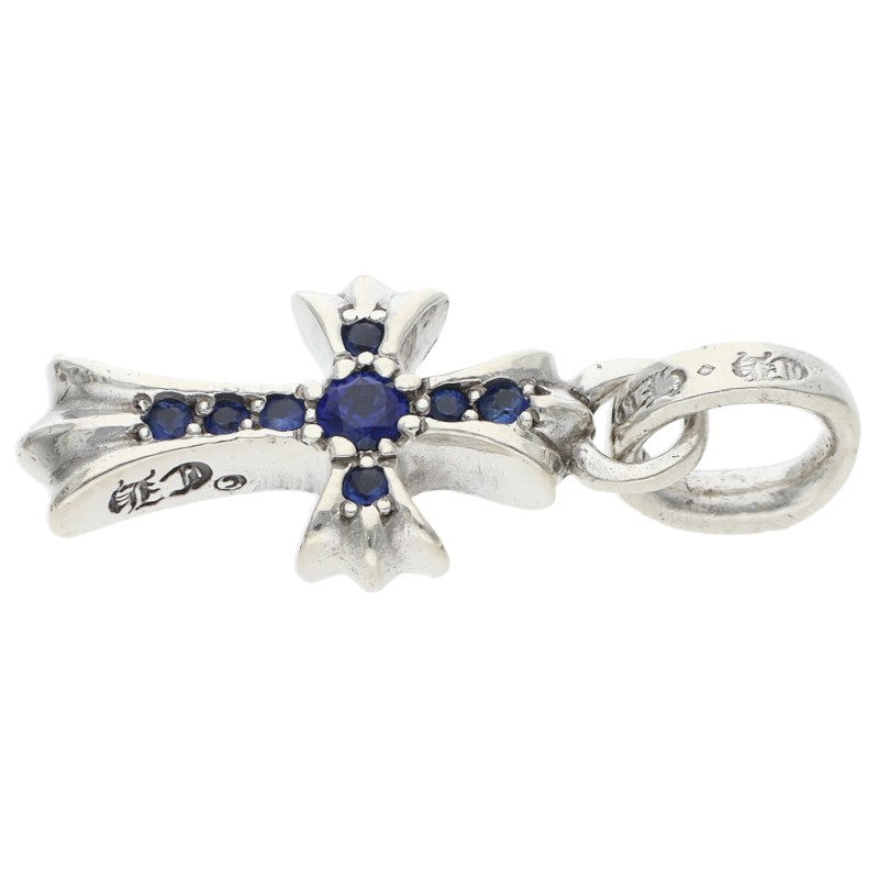 Chrome Hearts Baby Fat Cross PAVE Sapphire Silver Pendant