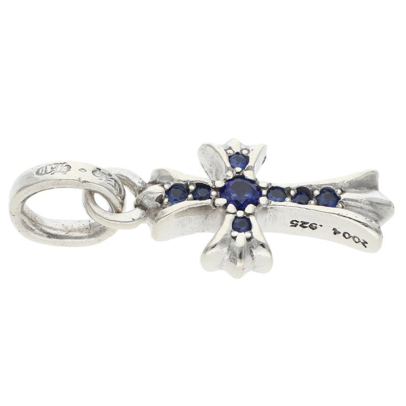 Chrome Hearts Baby Fat Cross PAVE Sapphire Silver Pendant