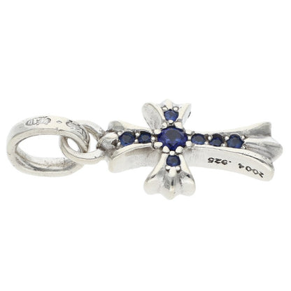 Chrome Hearts Baby Fat Cross PAVE Sapphire Silver Pendant