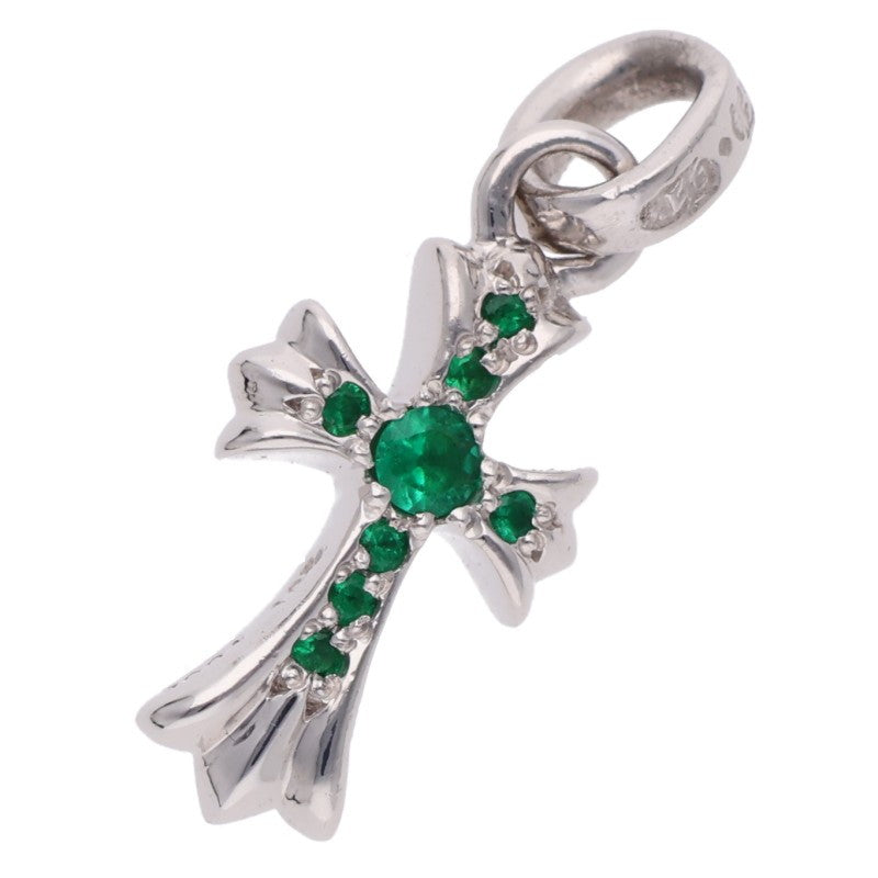 Chrome Hearts 18KWG Baby Fat Cross PAVE Emerald Pendant