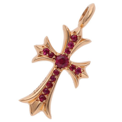Chrome Hearts 22K Tiny Fat Cross PAVE Ruby Necklace