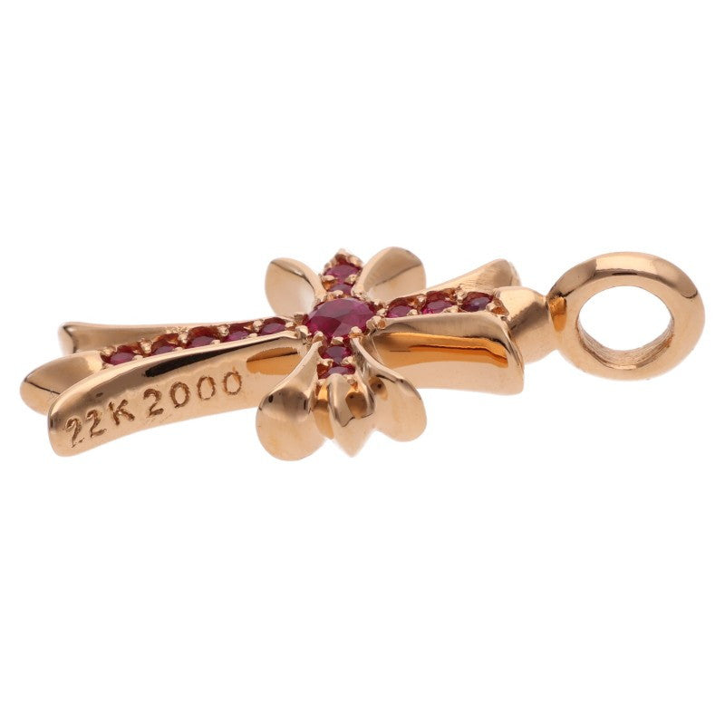 Chrome Hearts 22K Tiny Fat Cross PAVE Ruby Necklace