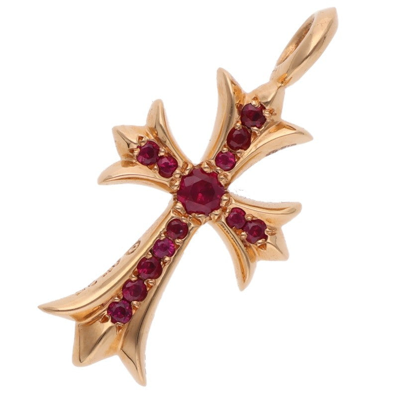 Chrome Hearts 22K Tiny Fat Cross Pave Ruby Necklace
