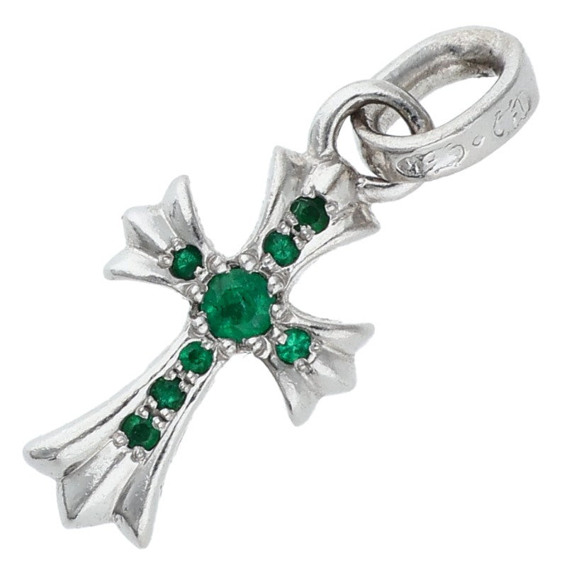 Chrome Hearts 18KWG Baby Fat Cross PAVE Emerald Pendant