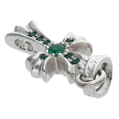 Chrome Hearts 18KWG Baby Fat Cross PAVE Emerald Pendant
