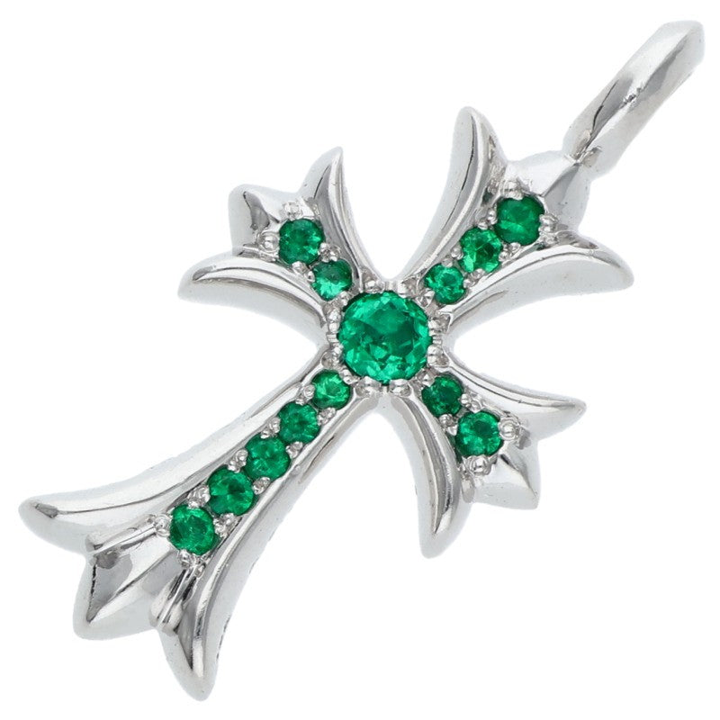 Chrome Hearts 18K Pave Emerald Tiny Fat Cross Necklace Top