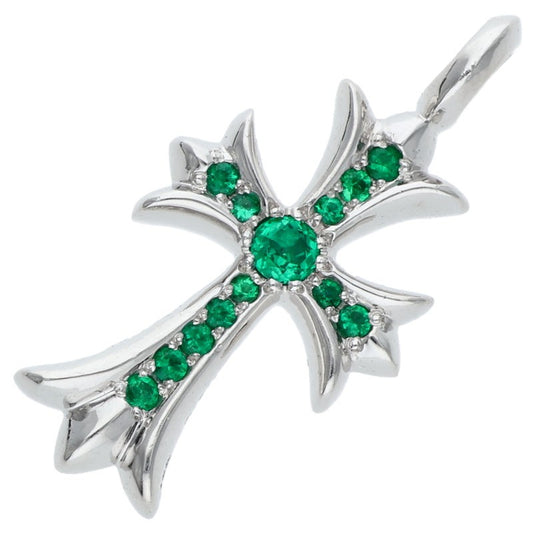 Chrome Hearts 18K Pave Emerald Tiny Fat Cross Necklace Top