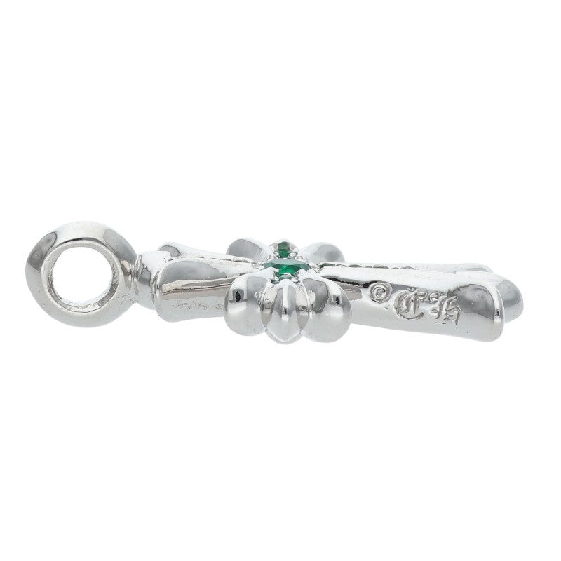 Chrome Hearts 18K Pave Emerald Tiny Fat Cross Necklace Top