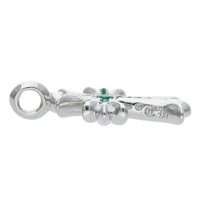 Chrome Hearts 18K Pave Emerald Tiny Fat Cross Necklace Top