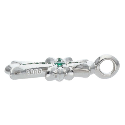 Chrome Hearts 18K Pave Emerald Tiny Fat Cross Necklace Top