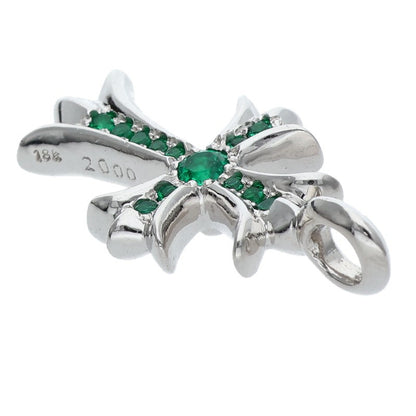 Chrome Hearts 18K Pave Emerald Tiny Fat Cross Necklace Top