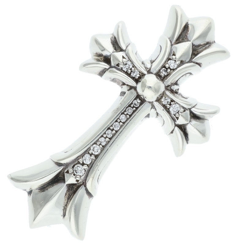 Chrome Hearts DBL CH CRS Pave Diamond Pendant Silver