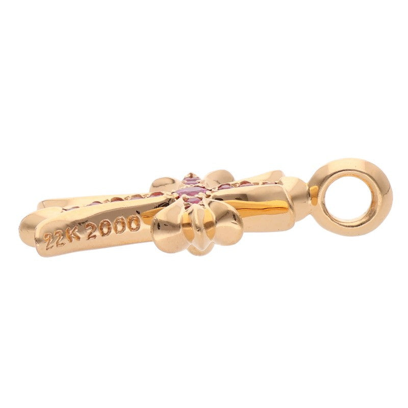 Chrome Hearts 22K Tiny Fat Cross Pave Sapphire Necklace