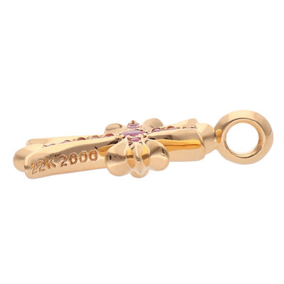 Chrome Hearts 22K Tiny Fat Cross Pave Sapphire Necklace