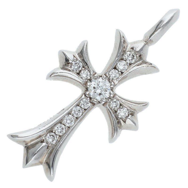 Chrome Hearts 18K WG Tiny Fat Cross PAVE Diamond Necklace