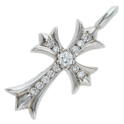 Chrome Hearts 18K WG Tiny Fat Cross PAVE Diamond Necklace