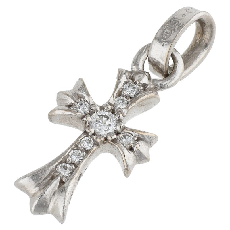 Chrome Hearts 18K WG Baby Fat Cross Pave Diamond Charm