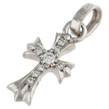 Chrome Hearts 18K WG Baby Fat Cross Pave Diamond Charm