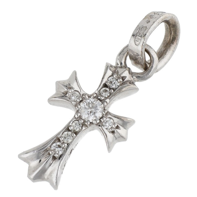 Chrome Hearts 18K WG Pave Diamond Baby Fat Cross Necklace