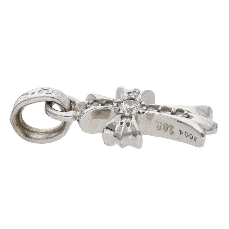 Chrome Hearts 18K WG Pave Diamond Baby Fat Cross Necklace