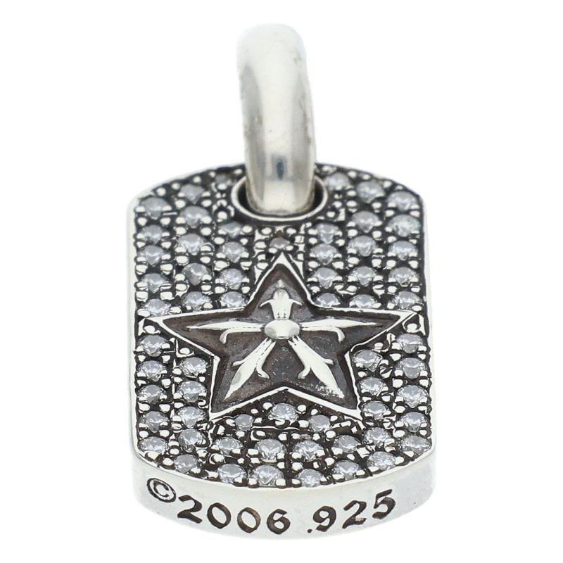 Chrome Hearts Tiny Dog Tag Star Pave Necklace Pendant