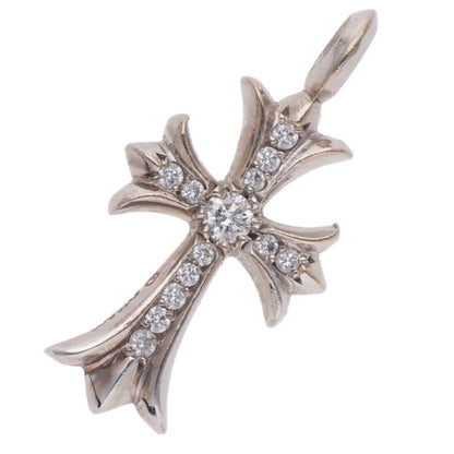 Chrome Hearts 18KWG Tiny Fat Cross PAVE Diamond Pendant