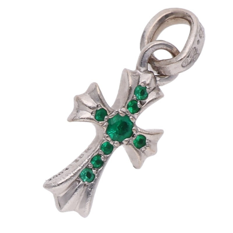 Chrome Hearts 18KWG Baby Fat Cross PAVE Emerald Multi