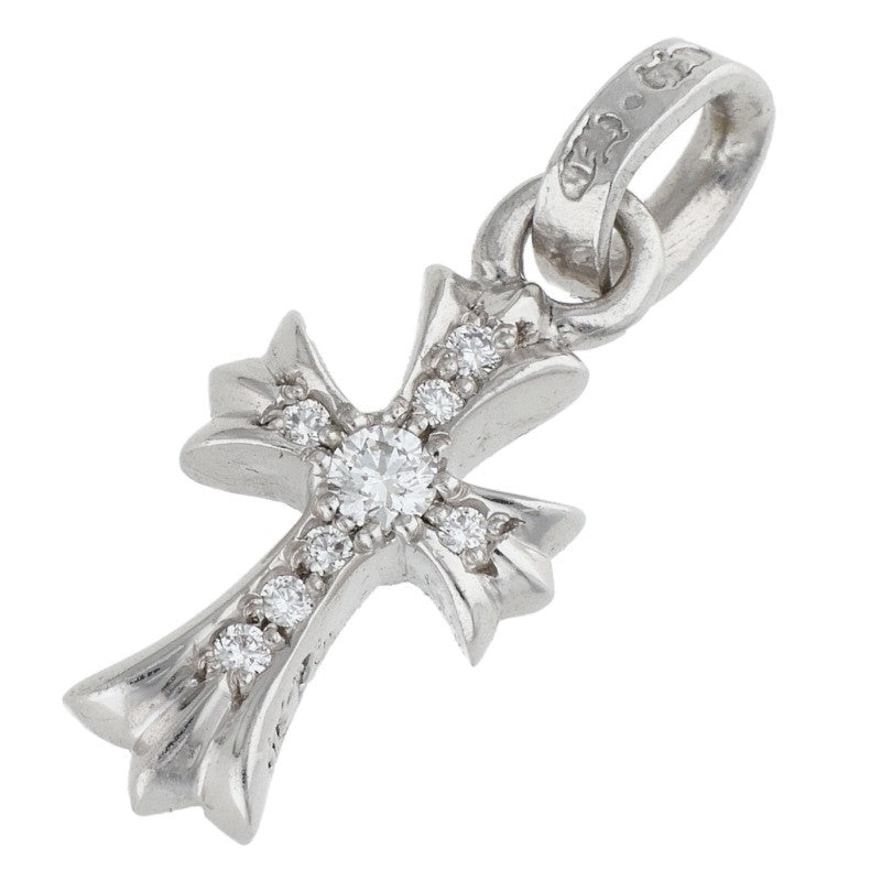 Chrome Hearts 18K WG Baby Fat Cross Pave Necklace Top