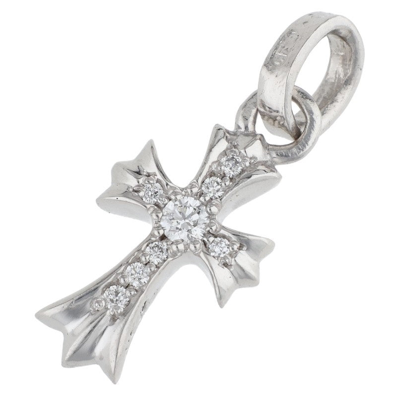 Chrome Hearts 18K WG Baby Fat Cross Pave Diamond Charm