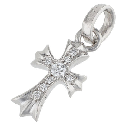 Chrome Hearts 18K WG Baby Fat Cross Pave Diamond Charm