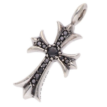Chrome Hearts Sterling Silver Tiny Fat Cross Diamond Pendant
