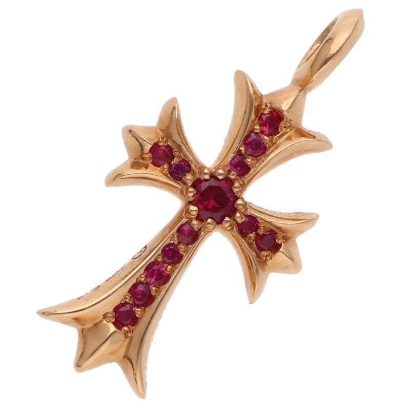 Chrome Hearts 22K Tiny Fat Cross Pave Ruby Gold Necklace