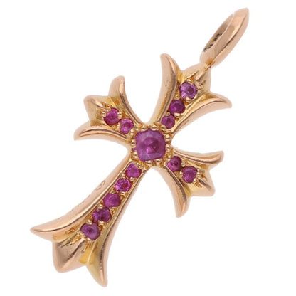 Chrome Hearts 22K Tiny Fat Cross Pave Pink Sapphire Pendant