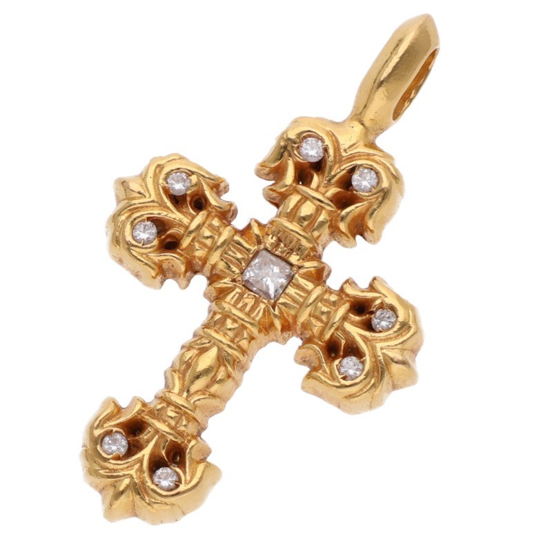 Chrome Hearts 22K Tiny Filigree Pave Diamond Charm