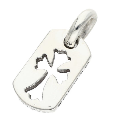Chrome Hearts Silver Tiny Cutout Cross Dog Tag Necklace