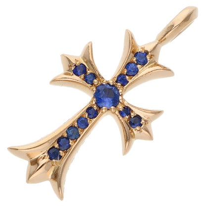 Chrome Hearts 22K Tiny Fat Cross Pave Blue Sapphire Multi