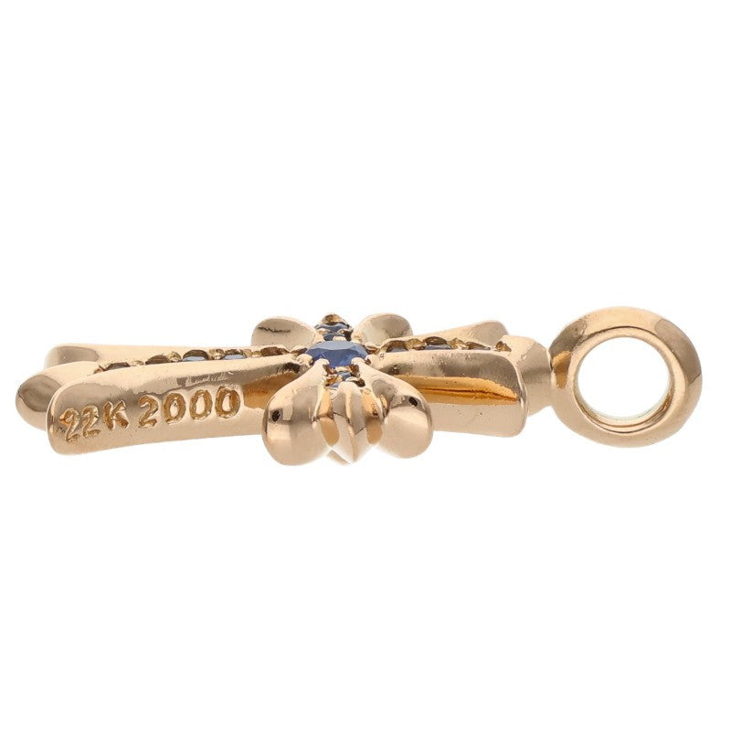 Chrome Hearts 22K Tiny Fat Cross Pave Blue Sapphire Multi