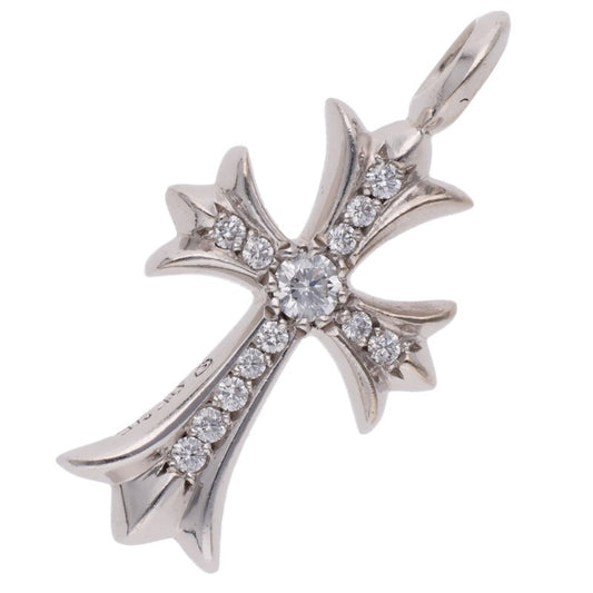Chrome Hearts 18KWG Tiny Pave Diamond Cross Pendant