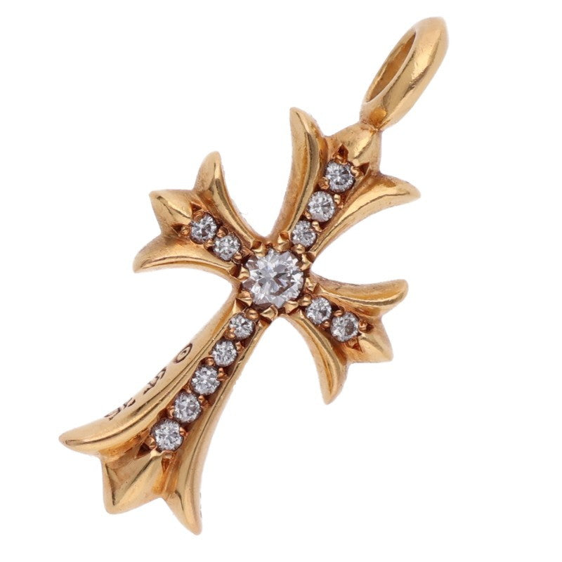 Chrome Hearts 22K Pave Diamond Tiny Fat Cross Necklace Gold