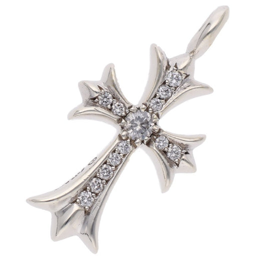 Chrome Hearts PAVE Diamond Tiny Fat Cross Necklace Silver
